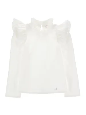 ML White Ruffle Shoulder Blouse