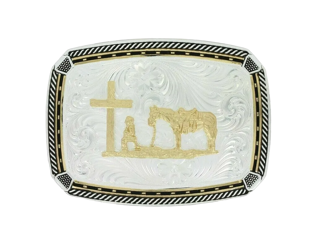 Montana Silversmith Christian Cowboy Kneels Cross Belt Buckle