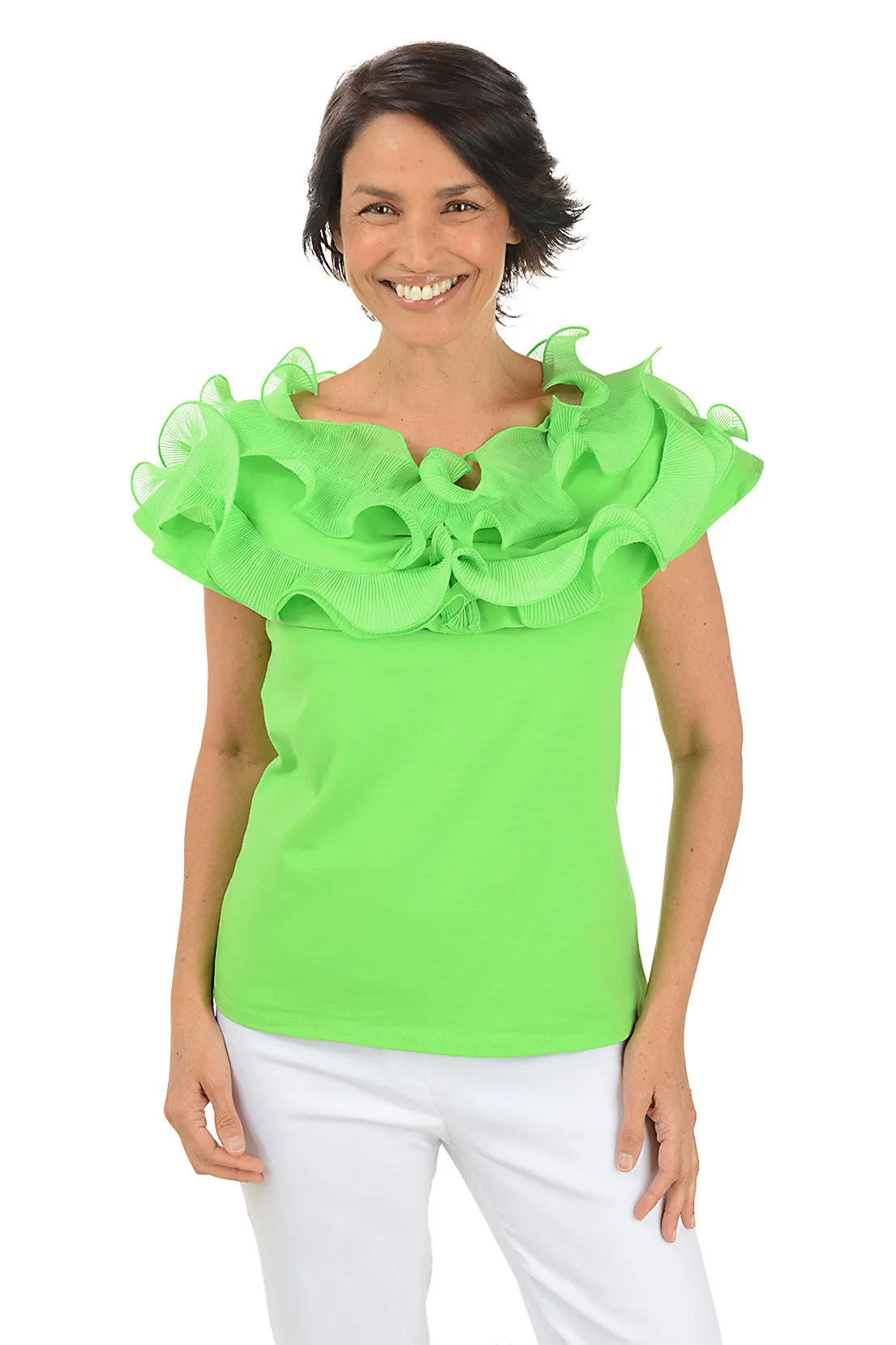 Off-Shoulder Pleated Ruffle Neck Top