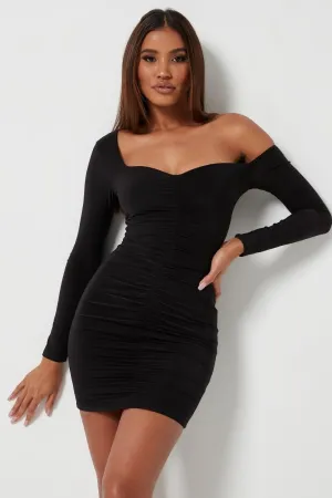 Off Shoulder Sweet Heart Necklined Black Mini Dress