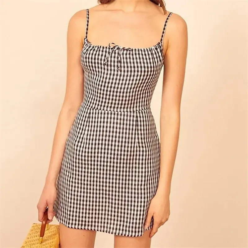 Plaid Print Spaghetti Strap Women Mini Dress