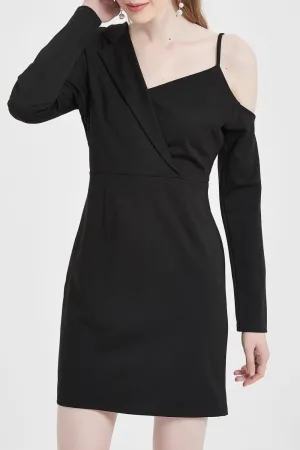 Pretty Asymmetric Shoulder Full Sleeve Dress