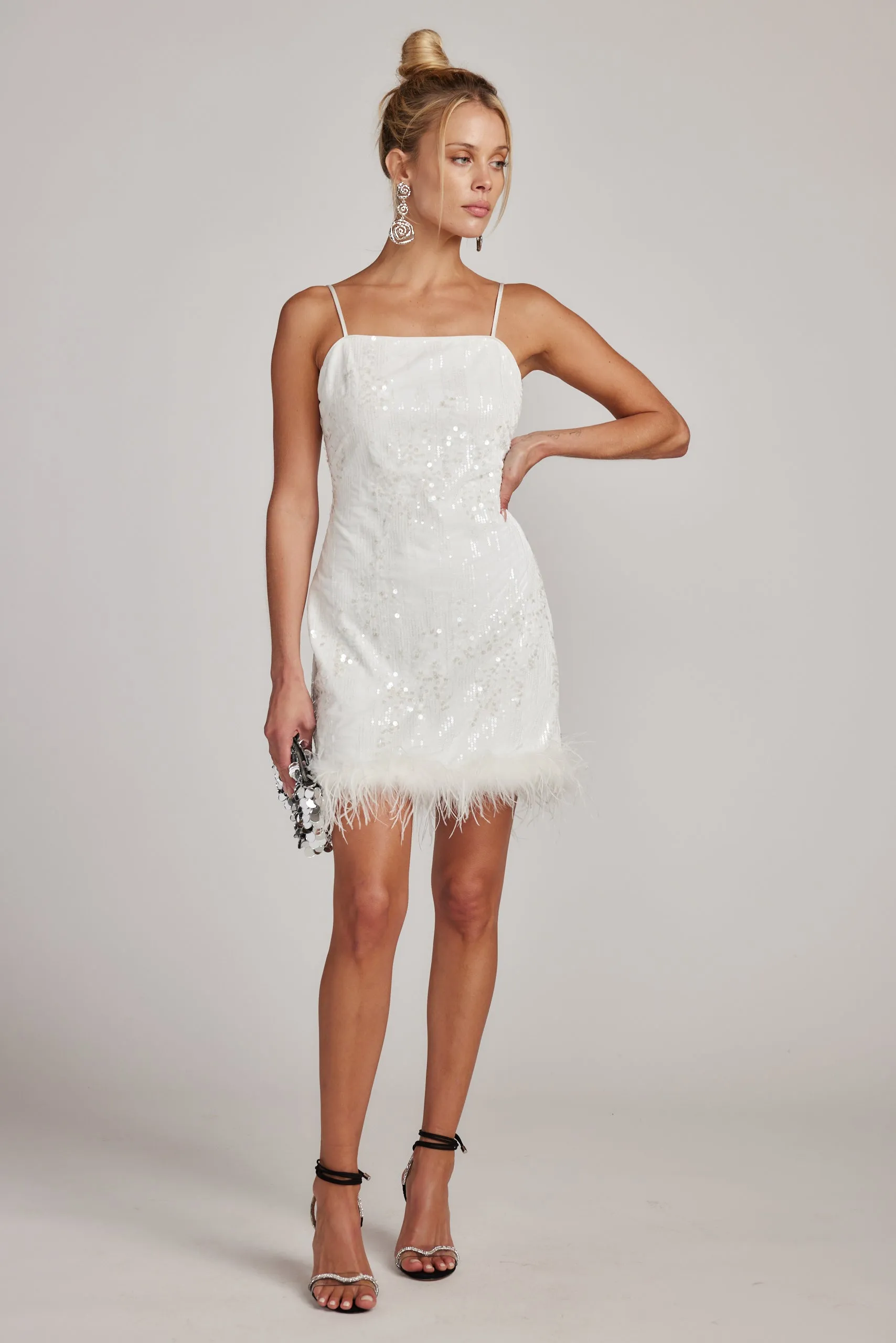 Priscilla Sequin Mini Dress with Feather Trim