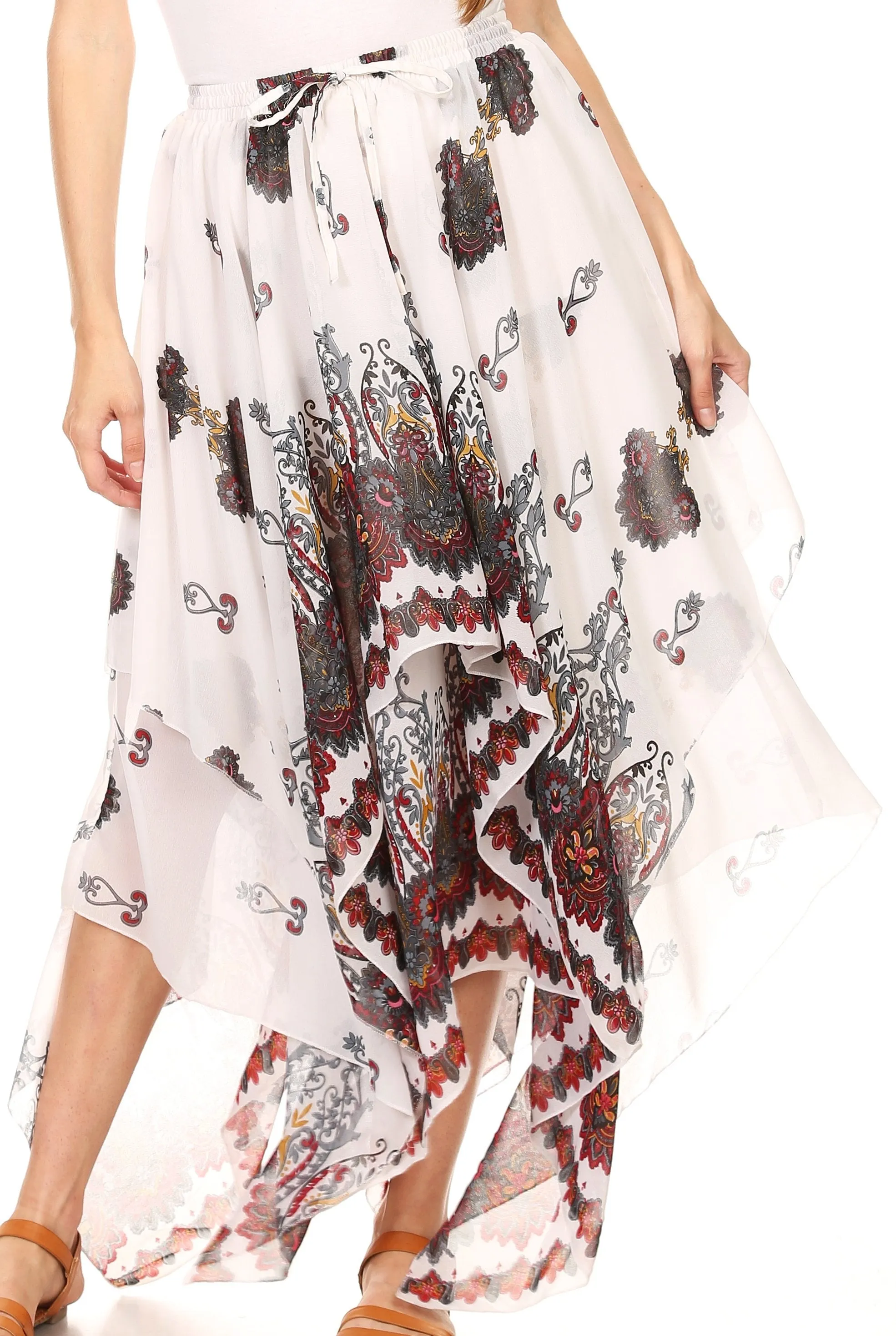 Sakkas Aina Cascading Handkerchief Dance Maxi Skirt with Adjustable Elastic Waist