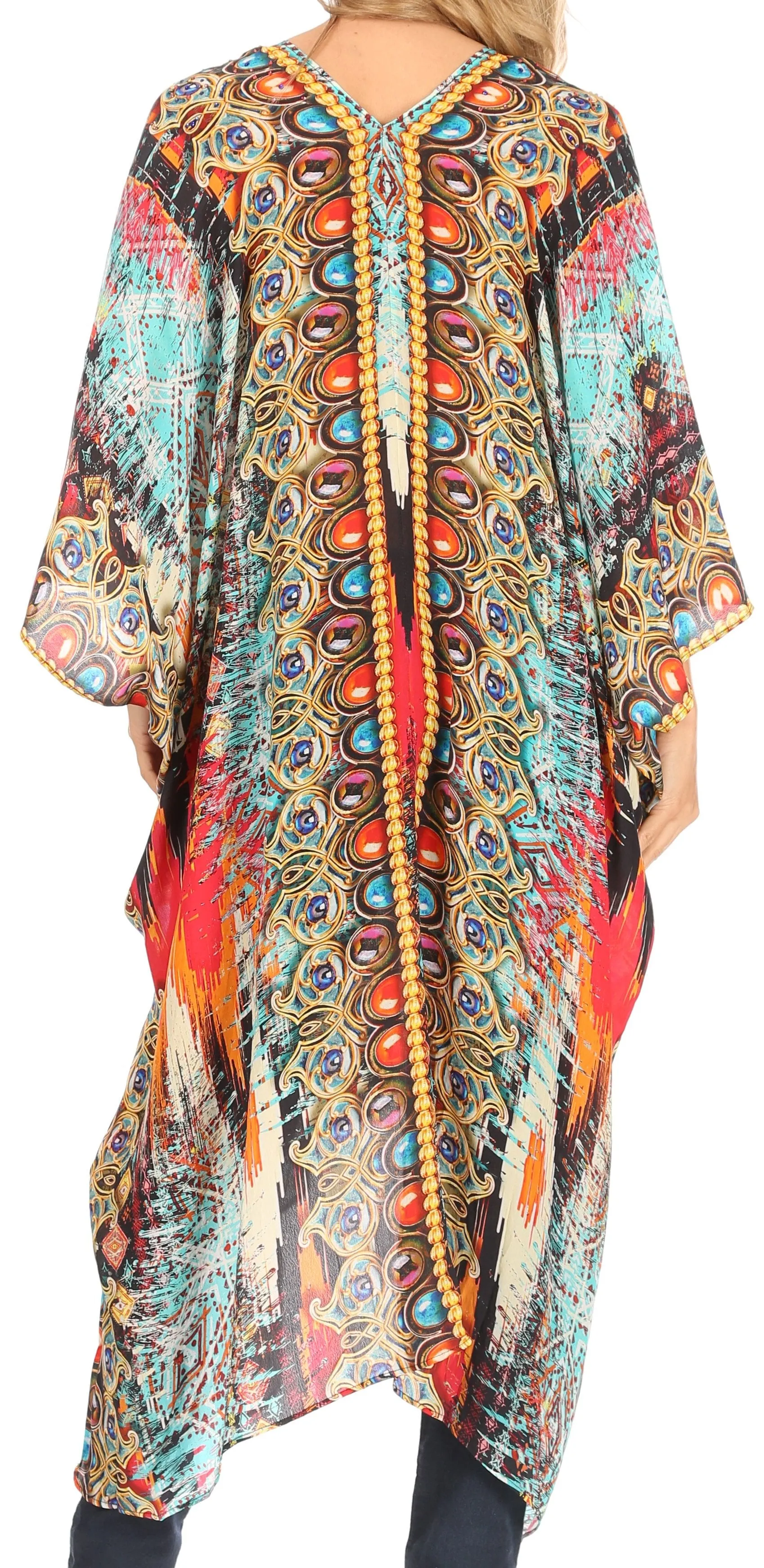 Sakkas Alvita Women's V Neck Beach Dress Top Caftan Cover up with Rhinestones