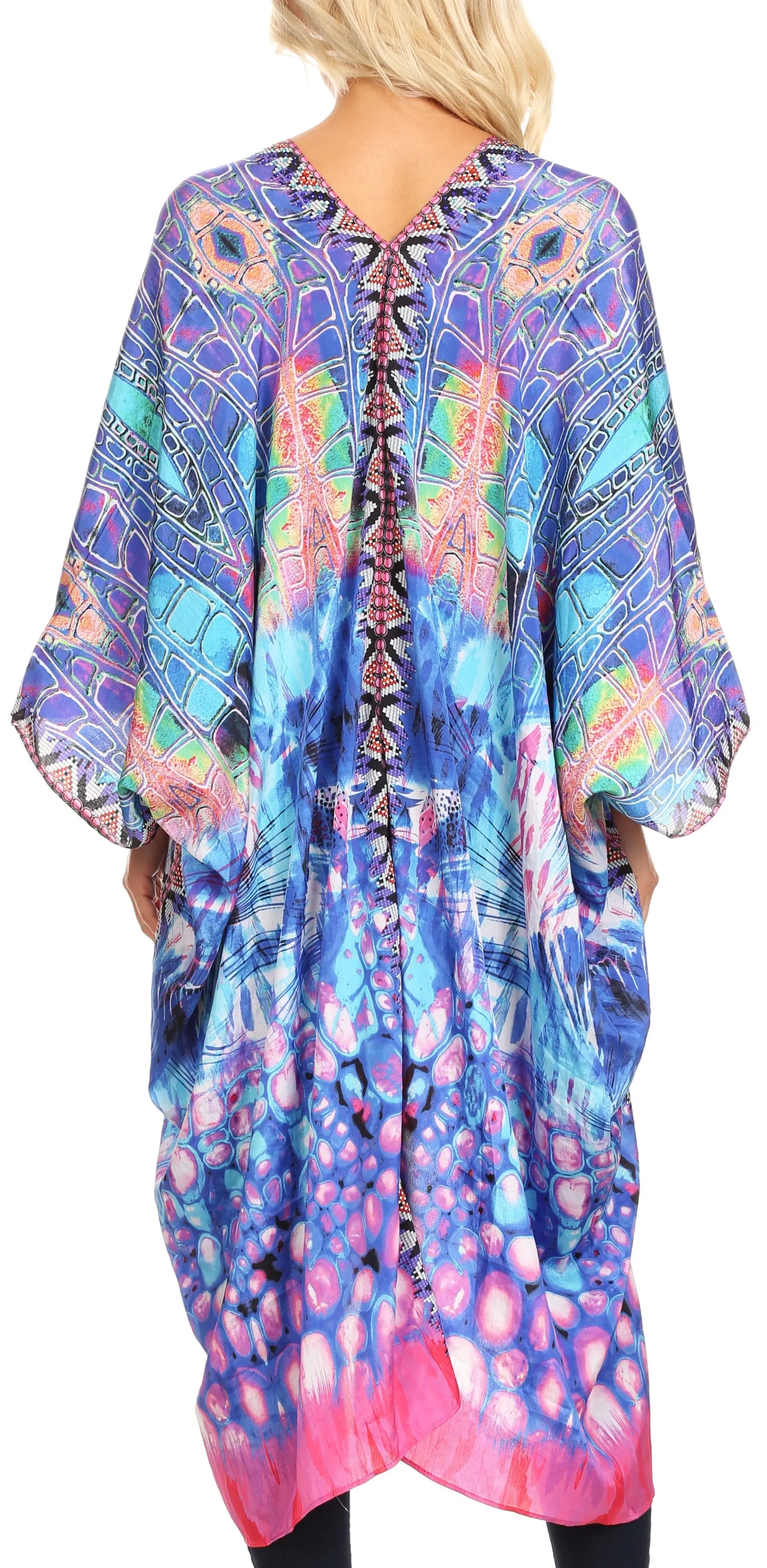 Sakkas Alvita Women's V Neck Beach Dress Top Caftan Cover up with Rhinestones