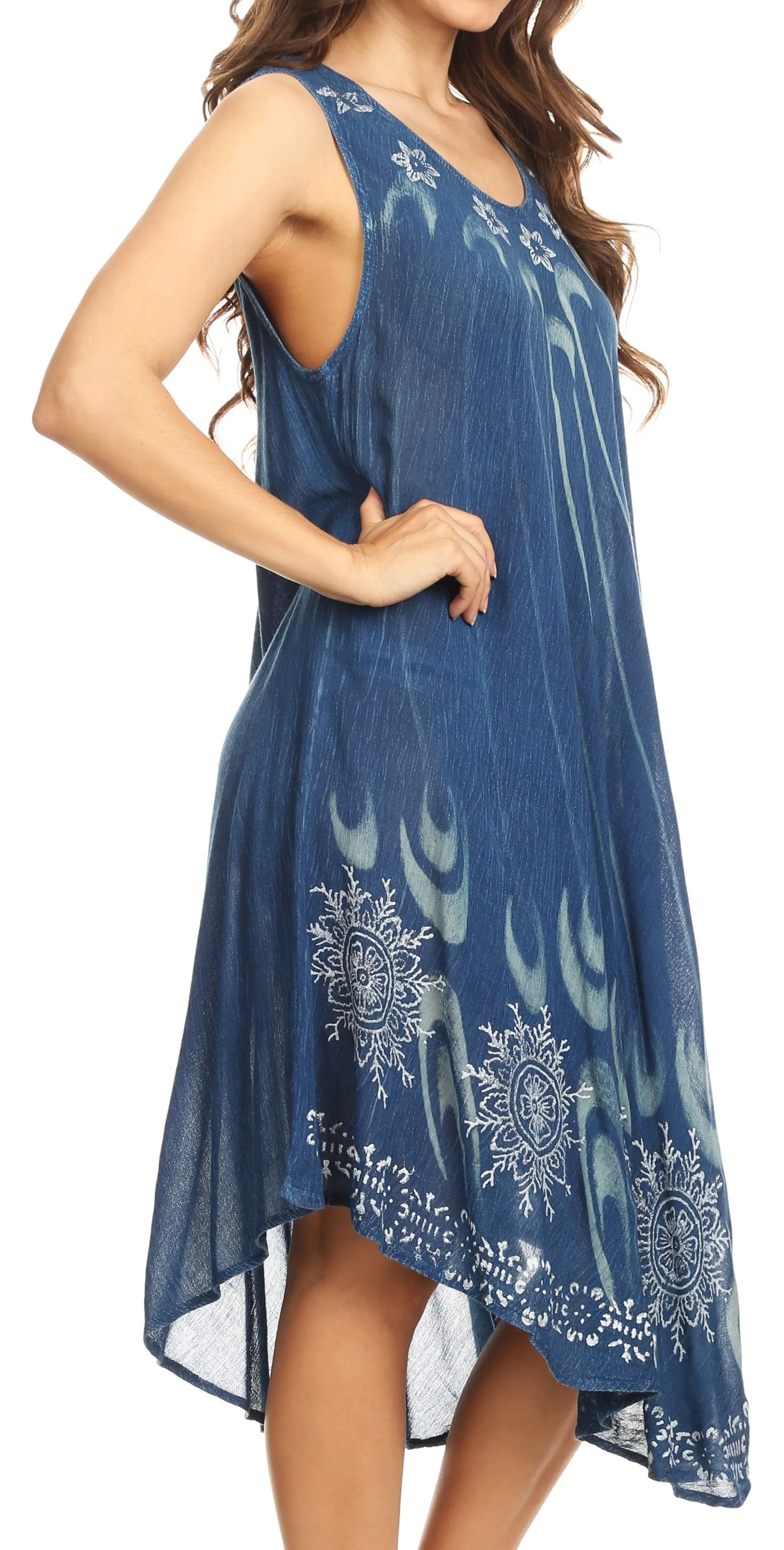 Sakkas Ecrin Women Tie-dye Sleeveless Stonewashed Caftan Cover up Dress Flowy