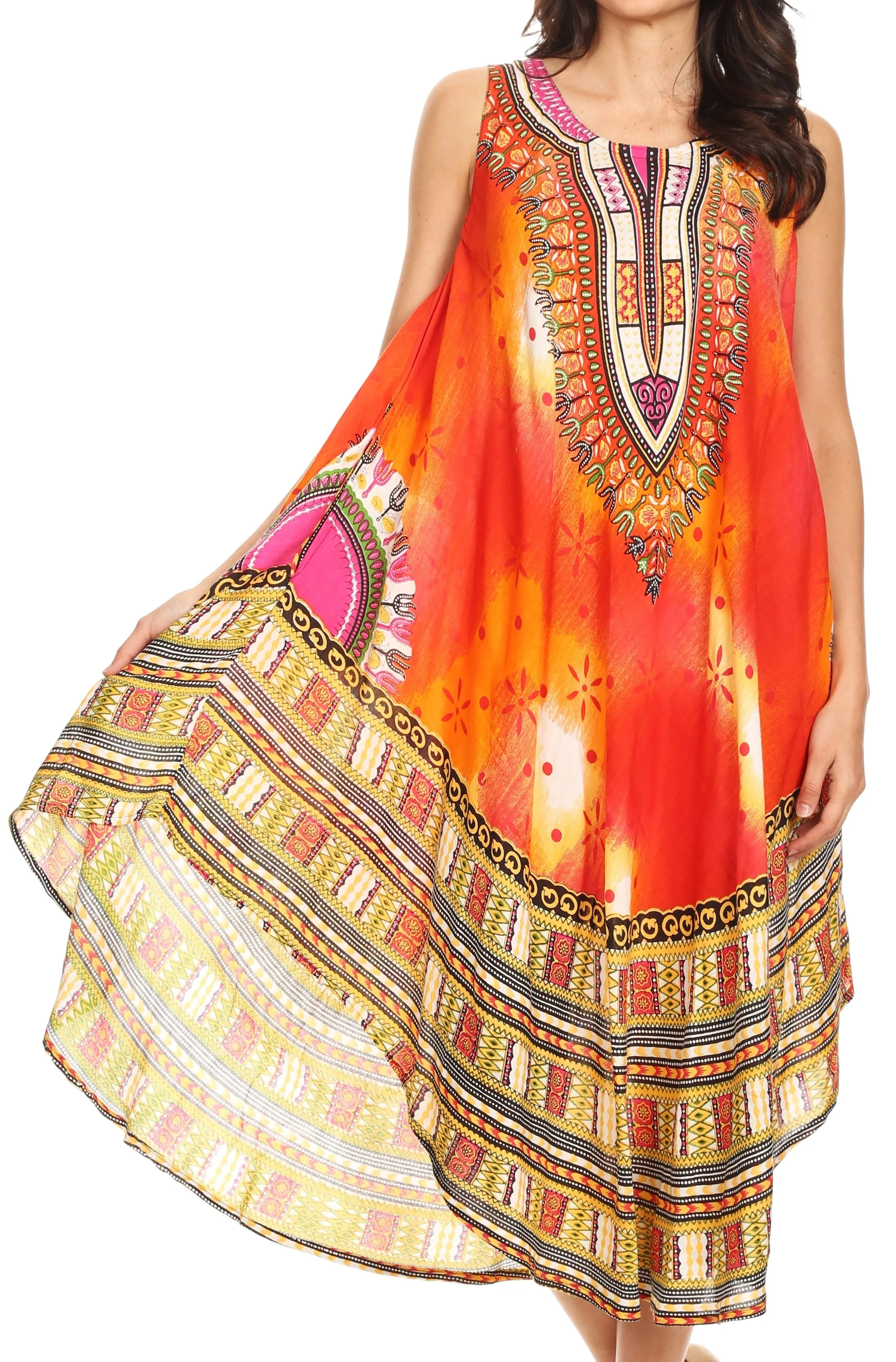 Sakkas Isla  Colorful Dashiki Sleeveless Caftan Dress / Cover up