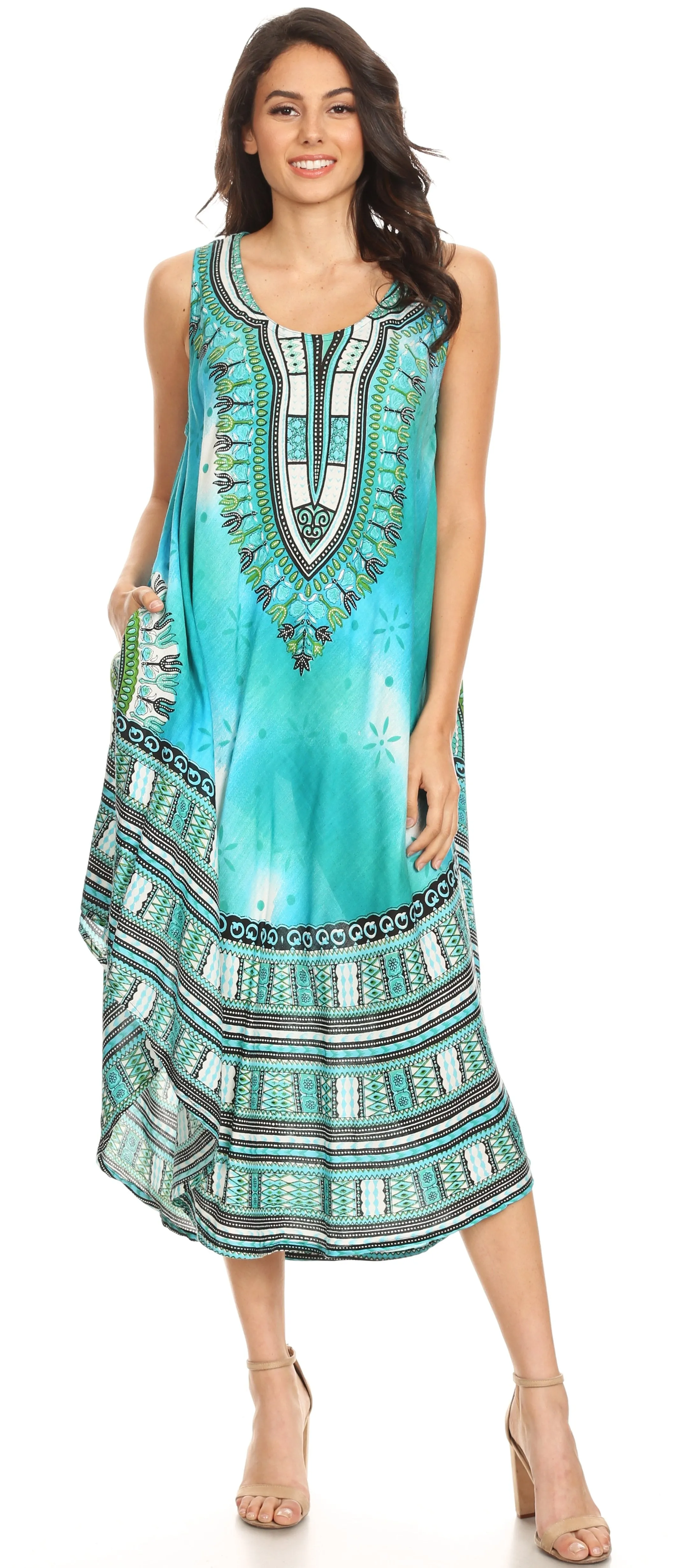 Sakkas Isla  Colorful Dashiki Sleeveless Caftan Dress / Cover up