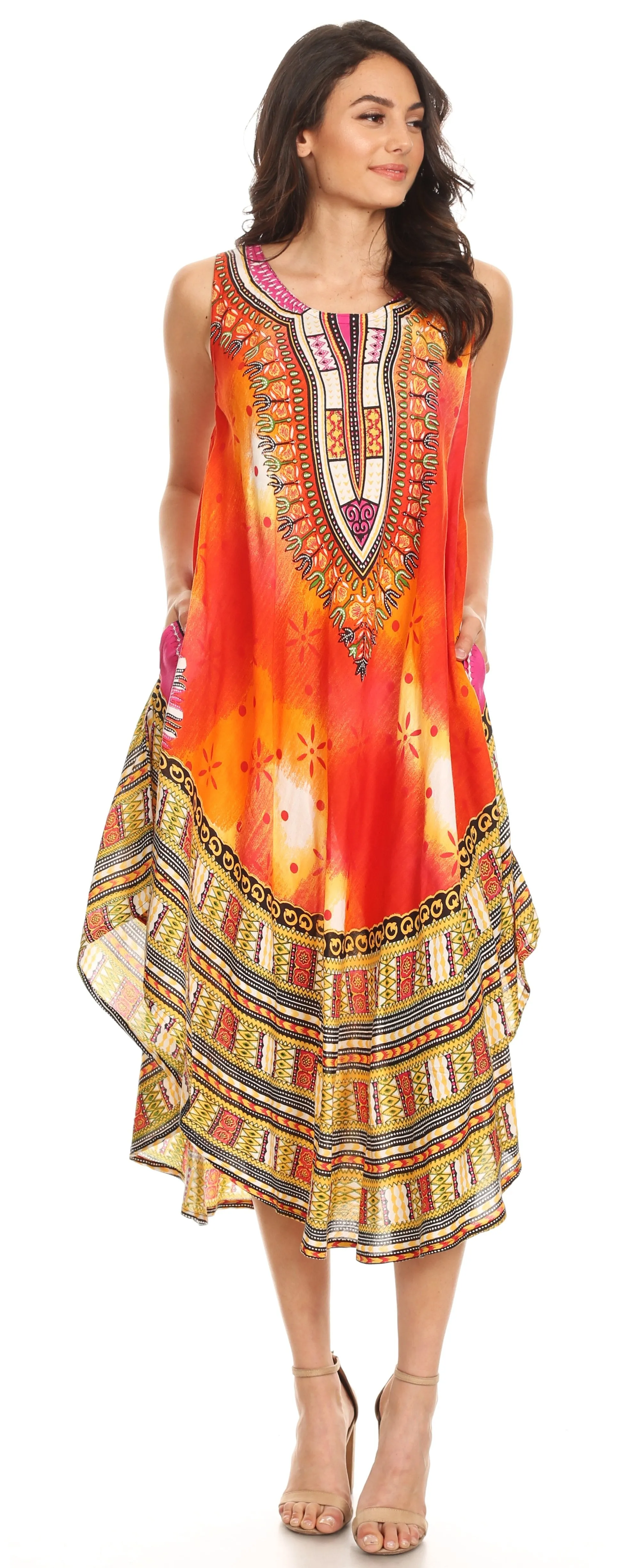 Sakkas Isla  Colorful Dashiki Sleeveless Caftan Dress / Cover up