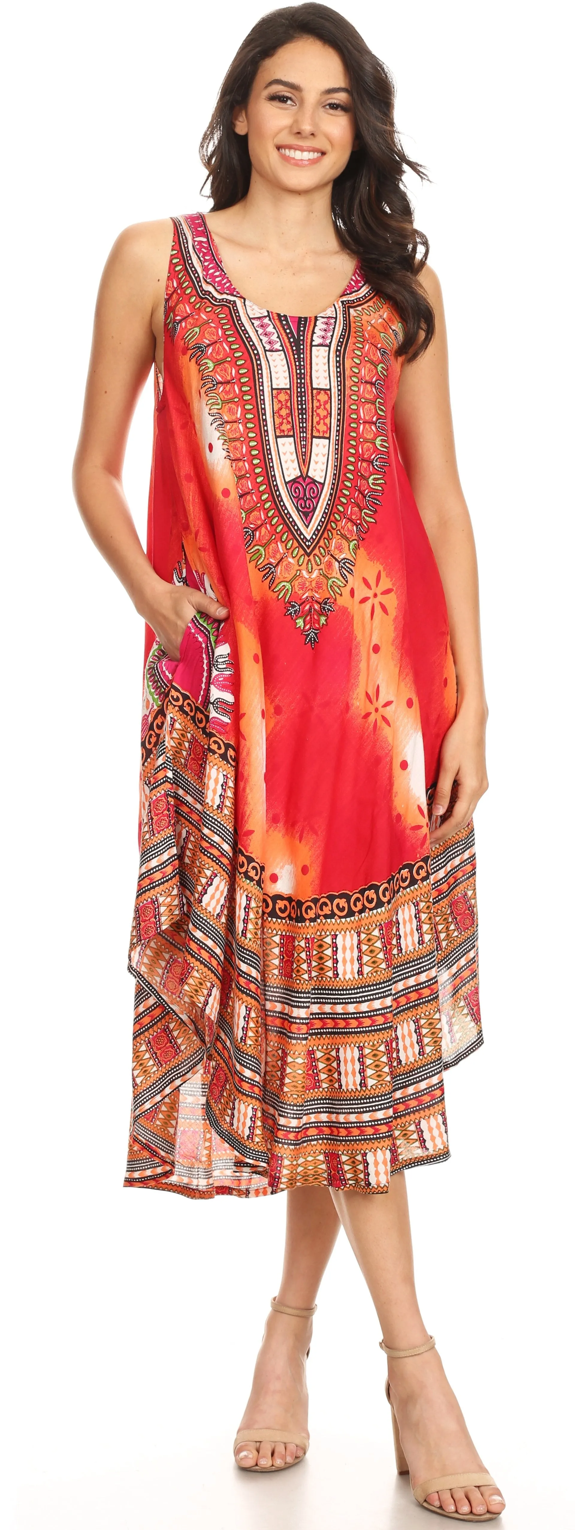 Sakkas Isla  Colorful Dashiki Sleeveless Caftan Dress / Cover up