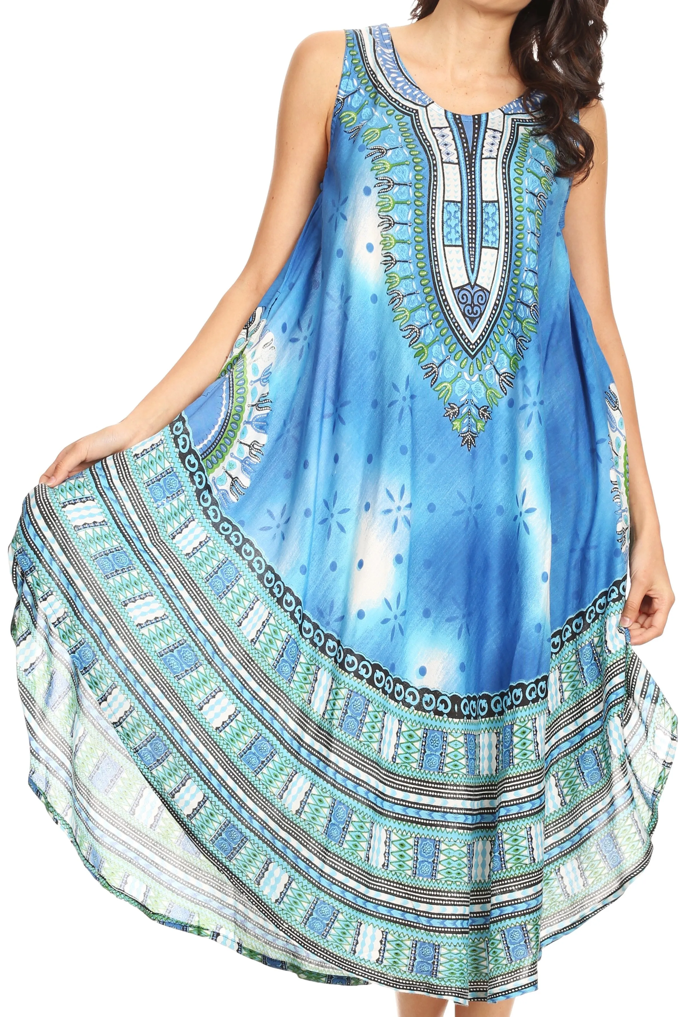 Sakkas Isla  Colorful Dashiki Sleeveless Caftan Dress / Cover up