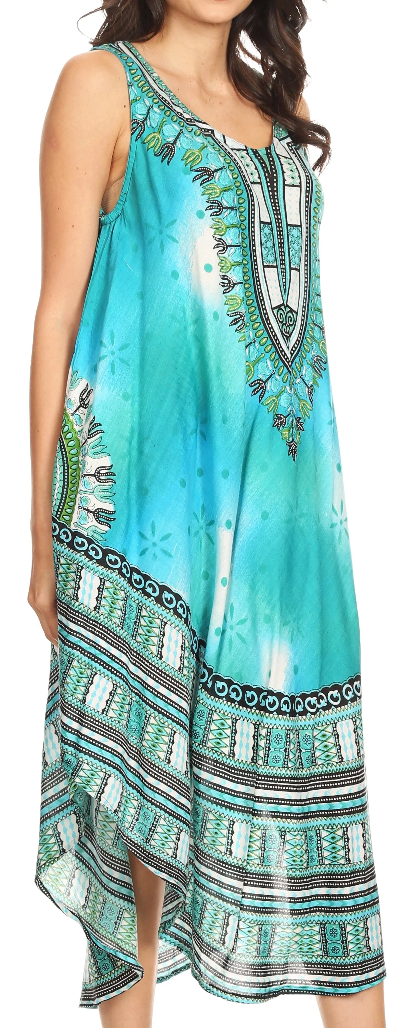 Sakkas Isla  Colorful Dashiki Sleeveless Caftan Dress / Cover up