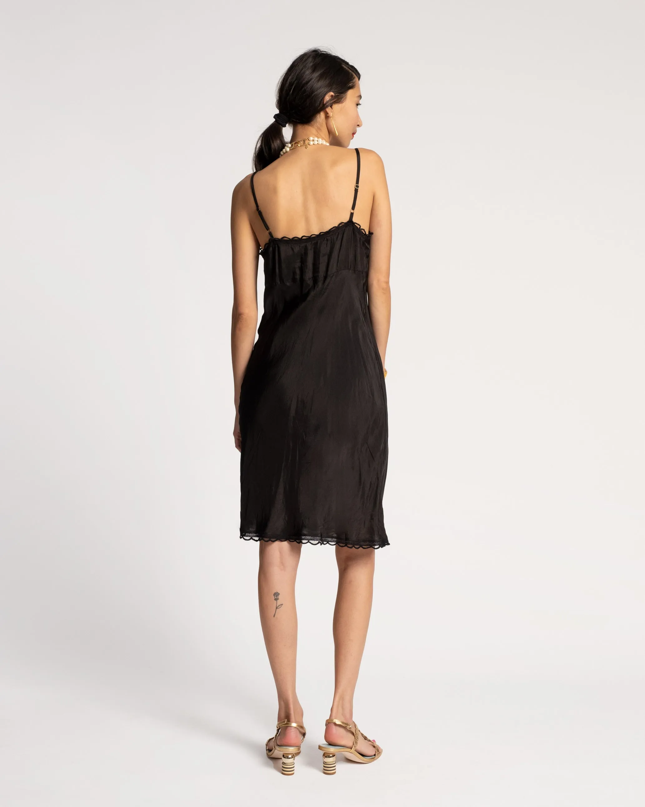 Scallop Slip Dress Silk Black