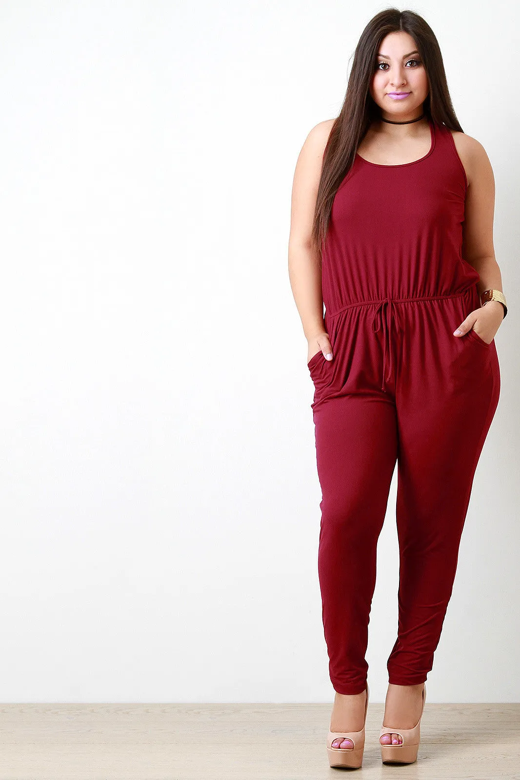 Scoop Neck Crisscross Back Pocketed Jumpsuit