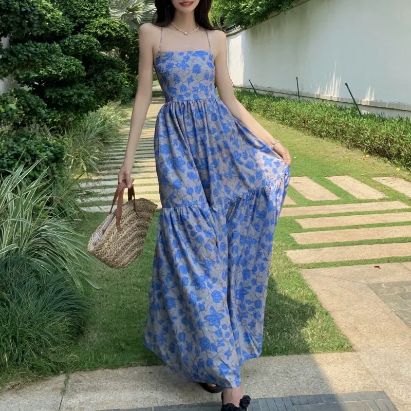 Seaside Holiday Backless Beach Skirt Summer Female Sanya Yunnan Travel Photo Slim Looking Bohemia Sling Dress