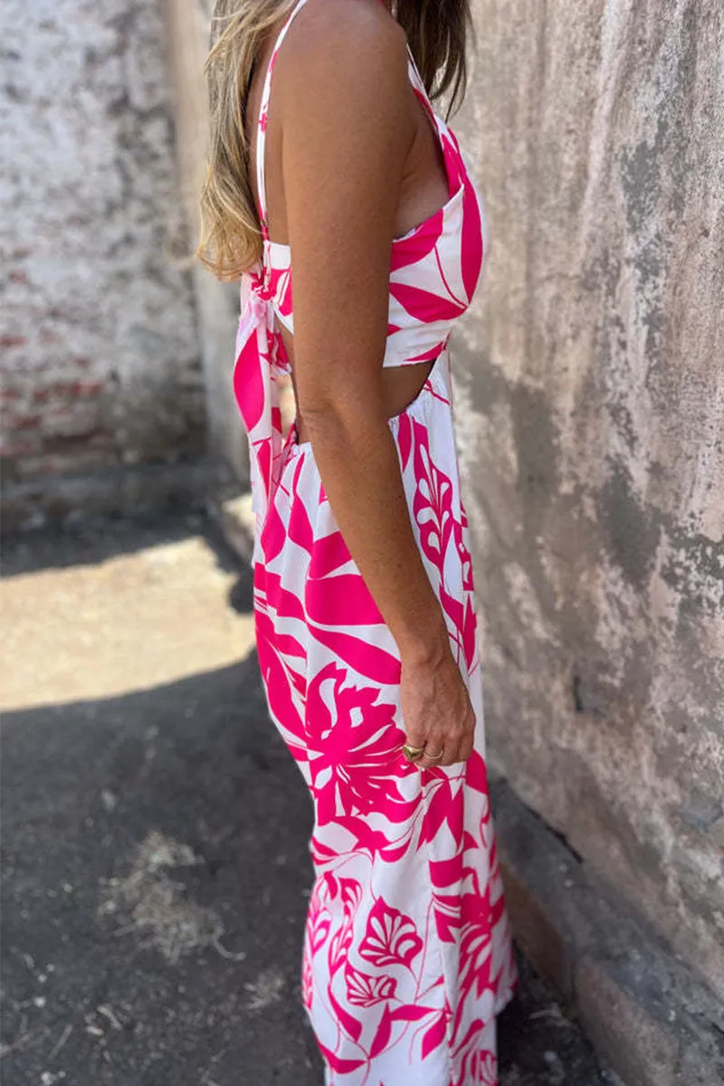 Sexy Floral Bandage Backless Halter Loose Jumpsuits