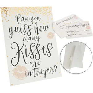 Sparkle and Bash Bridal Shower Game with 1 Sign and 60 Cards, Guess How Many Kisses