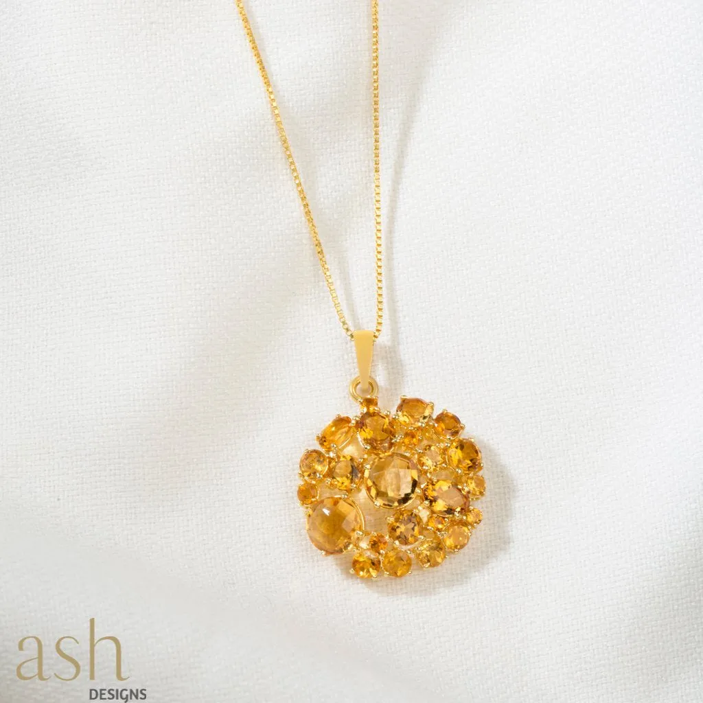 Starburst Halo Citrine Gemstone Pendant With Chain