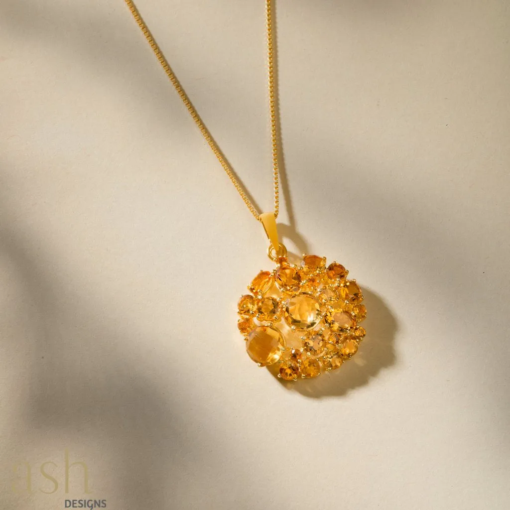 Starburst Halo Citrine Gemstone Pendant With Chain