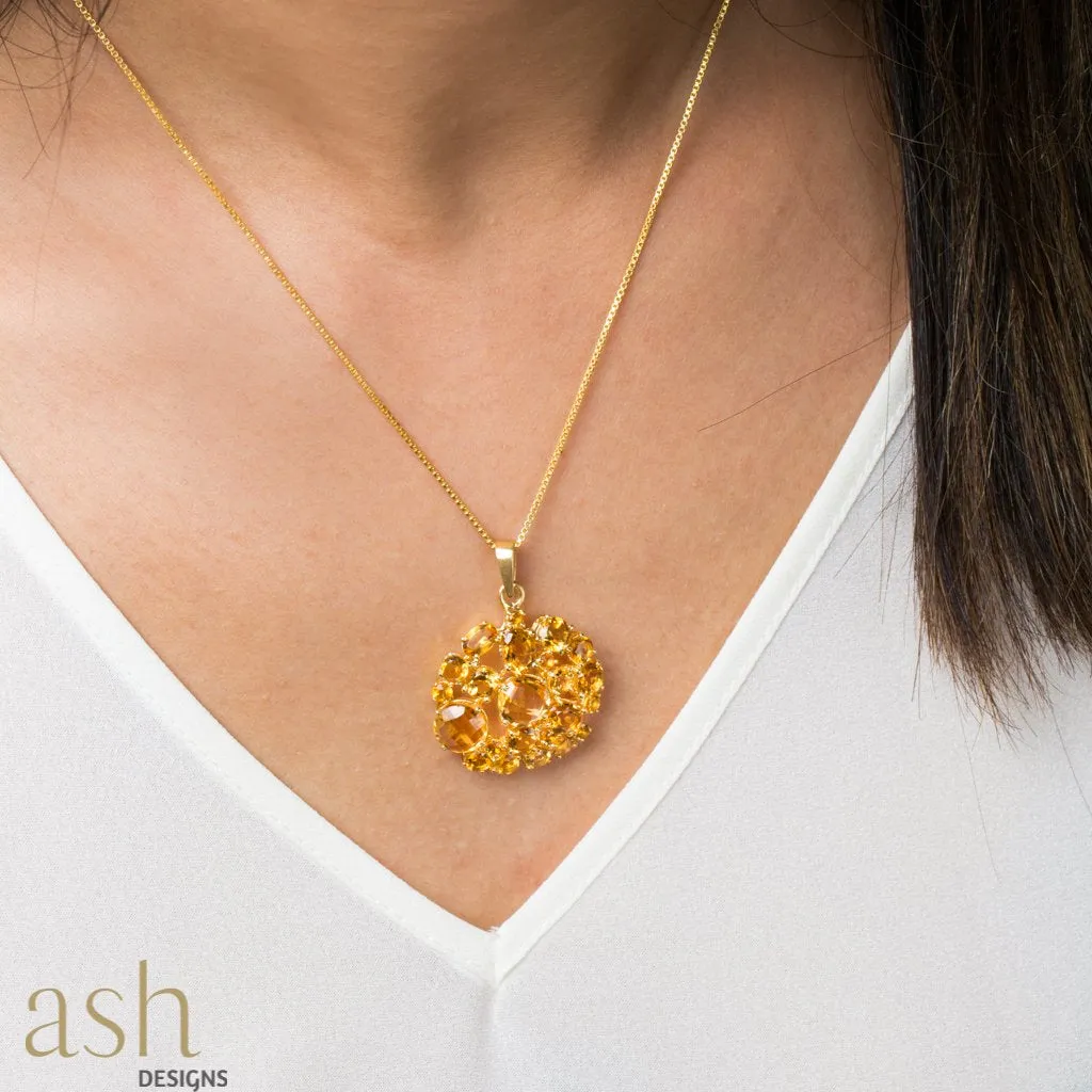 Starburst Halo Citrine Gemstone Pendant With Chain