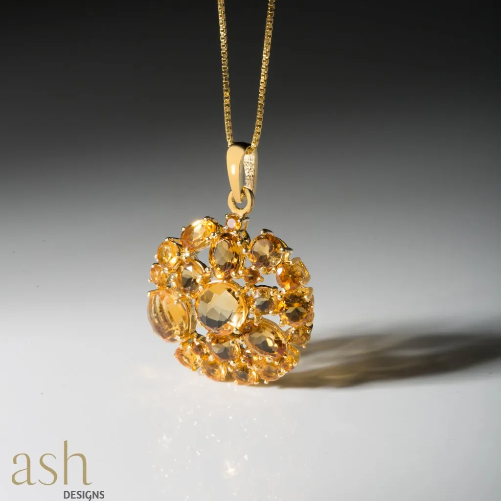 Starburst Halo Citrine Gemstone Pendant With Chain