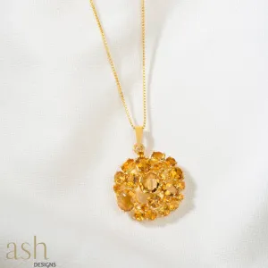 Starburst Halo Citrine Gemstone Pendant With Chain