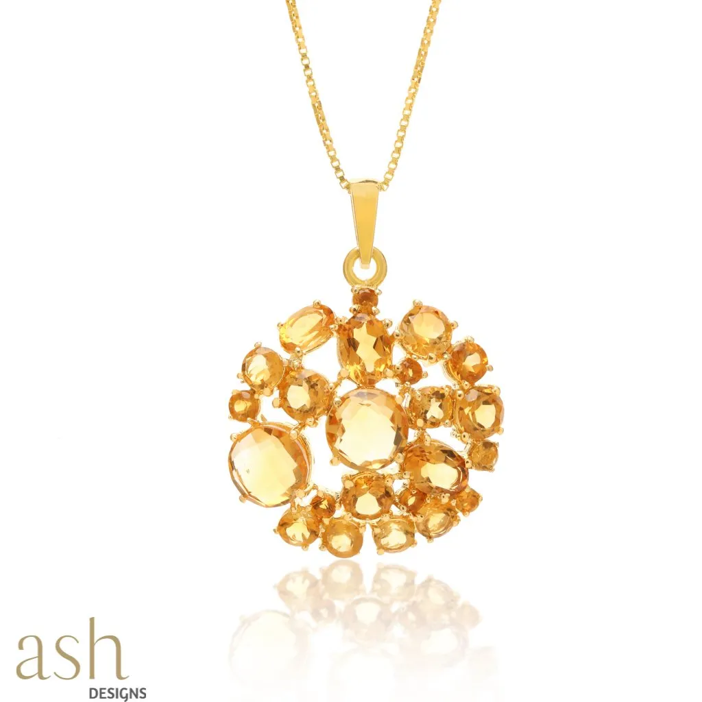 Starburst Halo Citrine Gemstone Pendant With Chain