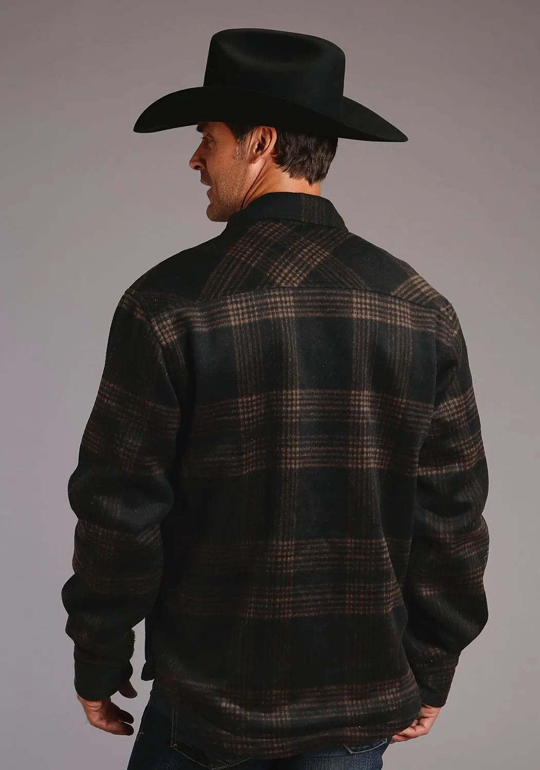 Stetson Mens Western Plaid Brown/Black Wool Blend Wool Jacket