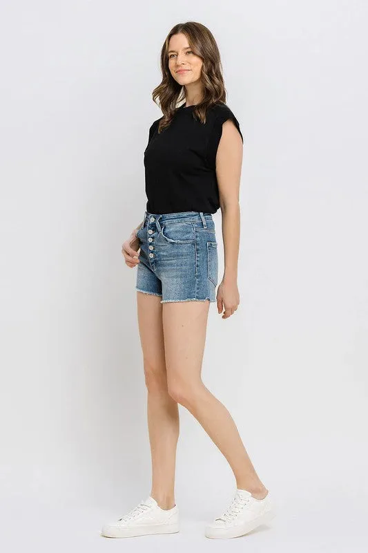 Super High Rise Button Up Stretch Shorts