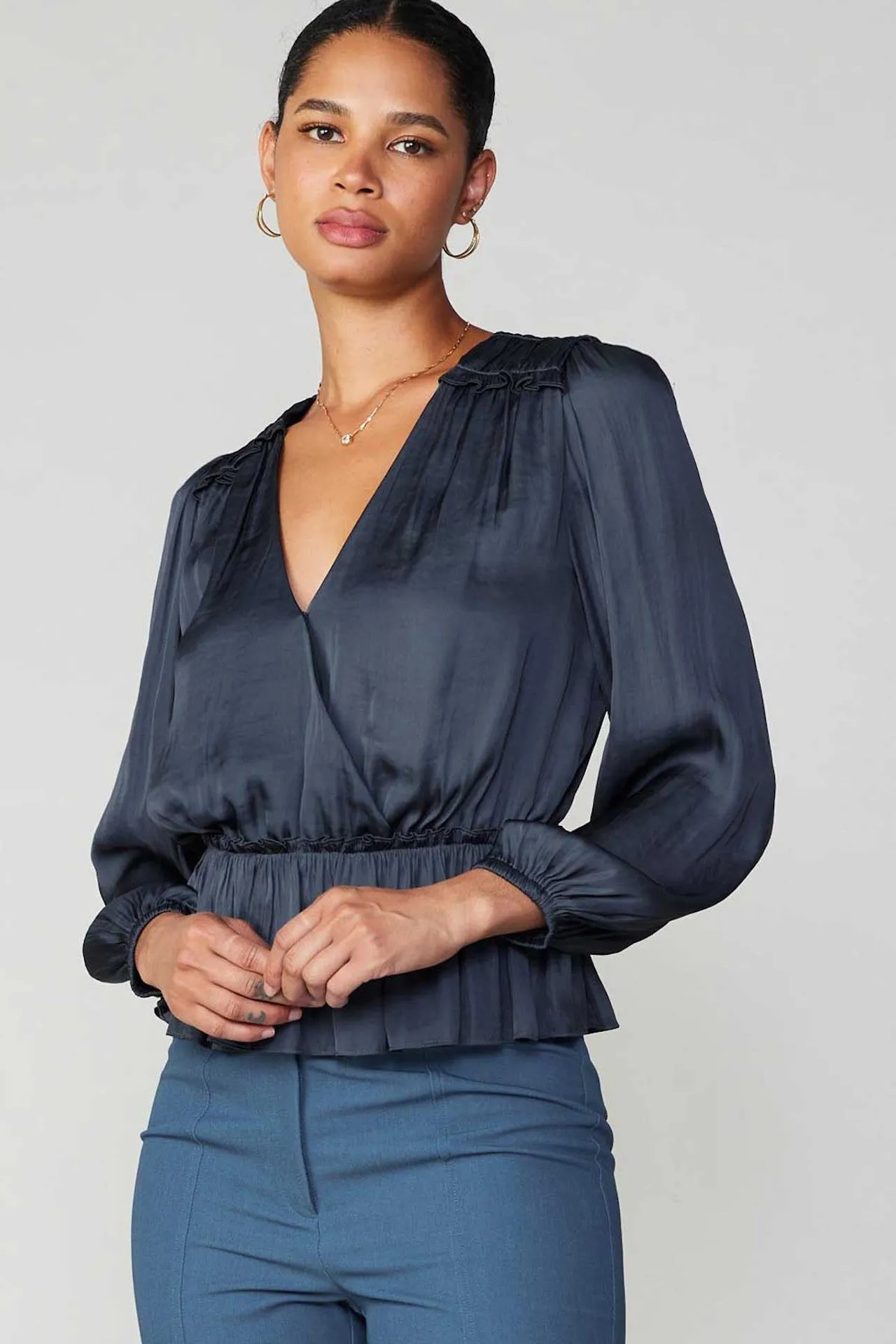 SURPLICE PEPLUM BLOUSE