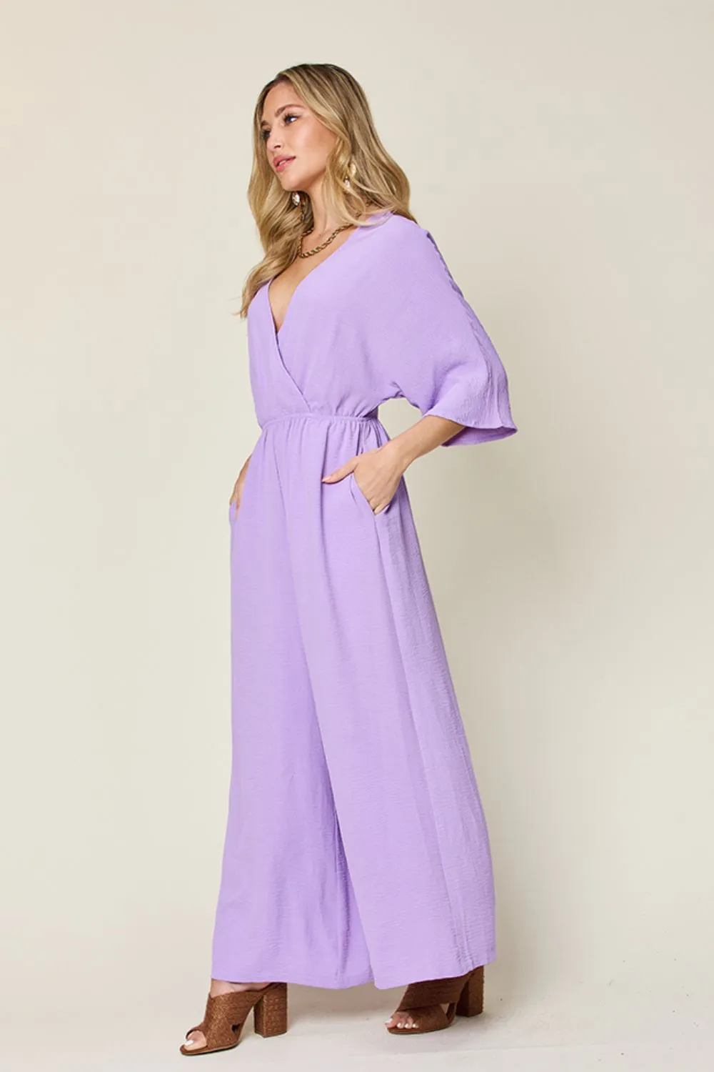 Surplice Wide Leg Jumpsuit with Pockets [Online Exclusive]