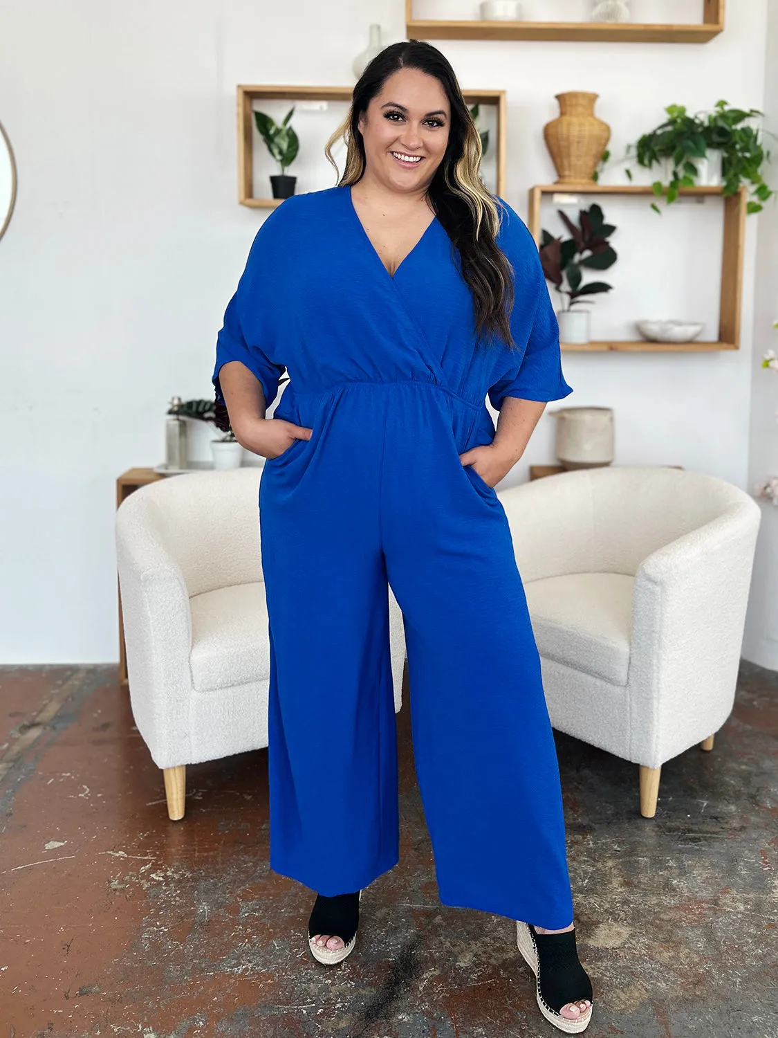 Surplice Wide Leg Jumpsuit with Pockets [Online Exclusive]