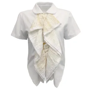 Tao Comme Des Garcons White Short Sleeve Top with Eyelet Ruffle