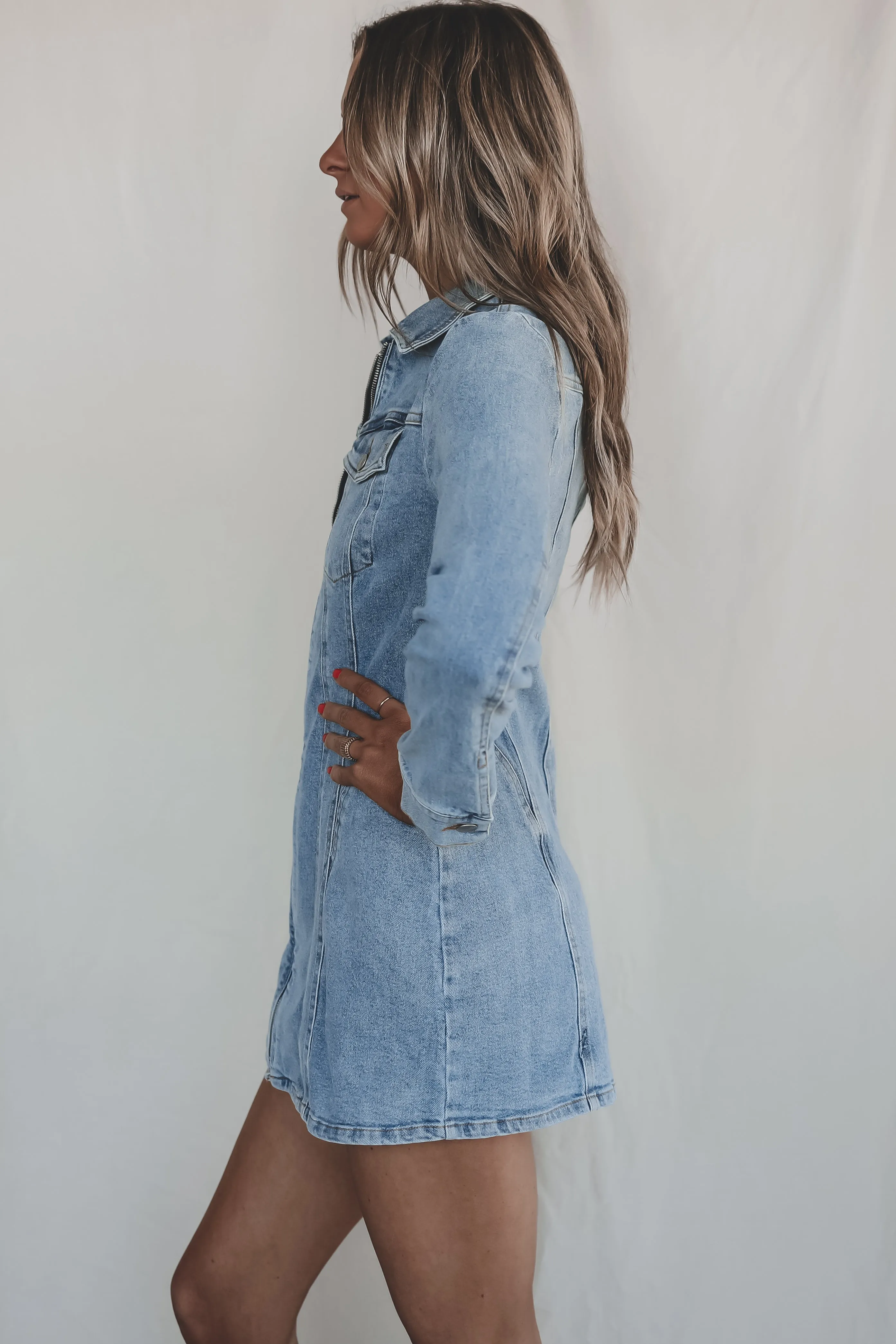 The Main Event Zip Up Denim Dress