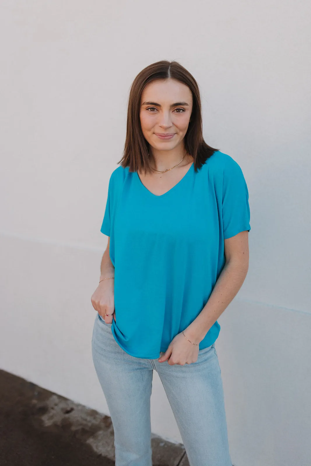 To The Point Blue V-Neck Top