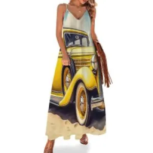 Vintage Car Yellow Spaghetti Strap Ankle-Length Dress Long dress