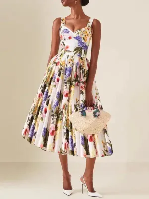 Vintage Floral Off-the-shoulder Halter Dress