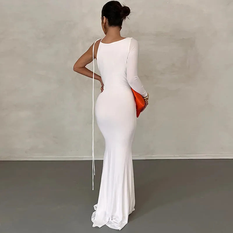 Women Clothing Sexy Solid Color One Shoulder Slim Dress