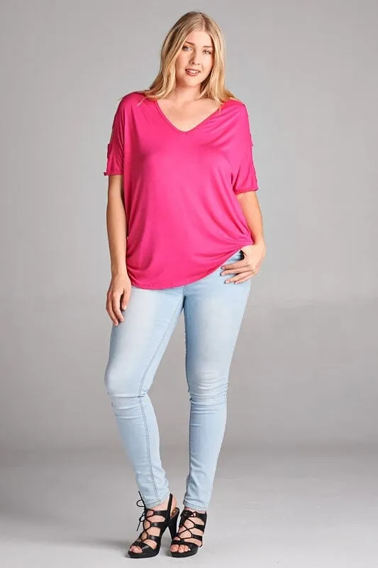 Womens Cold Shoulder Shirt Solid Pink Sizes S/M/L