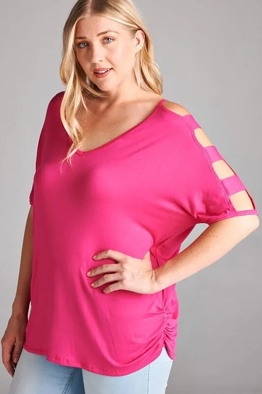 Womens Cold Shoulder Shirt Solid Pink Sizes S/M/L