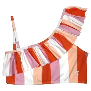 Women's One-Shoulder Bikini Top - "Peachy Stripes"