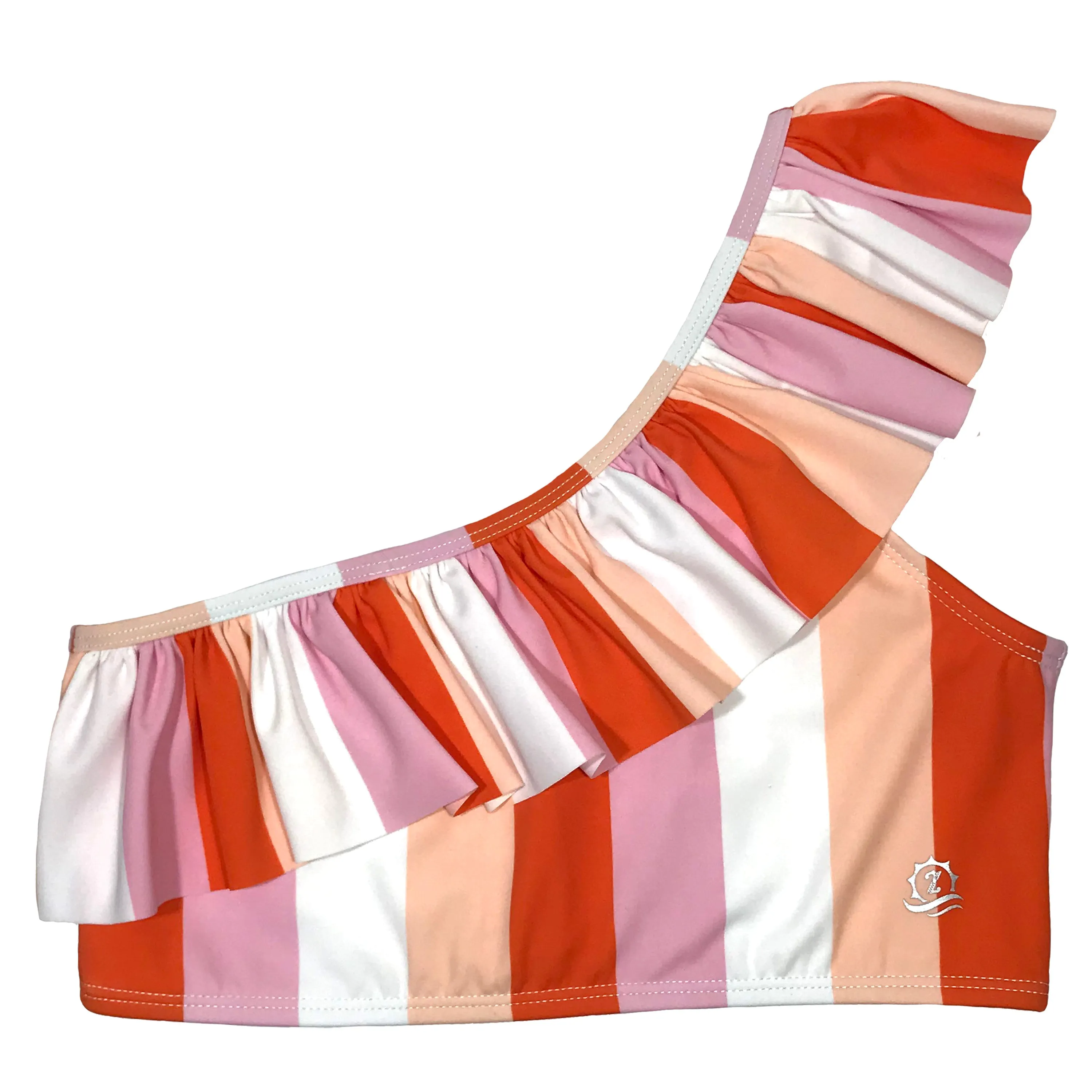 Women's One-Shoulder Bikini Top - "Peachy Stripes"